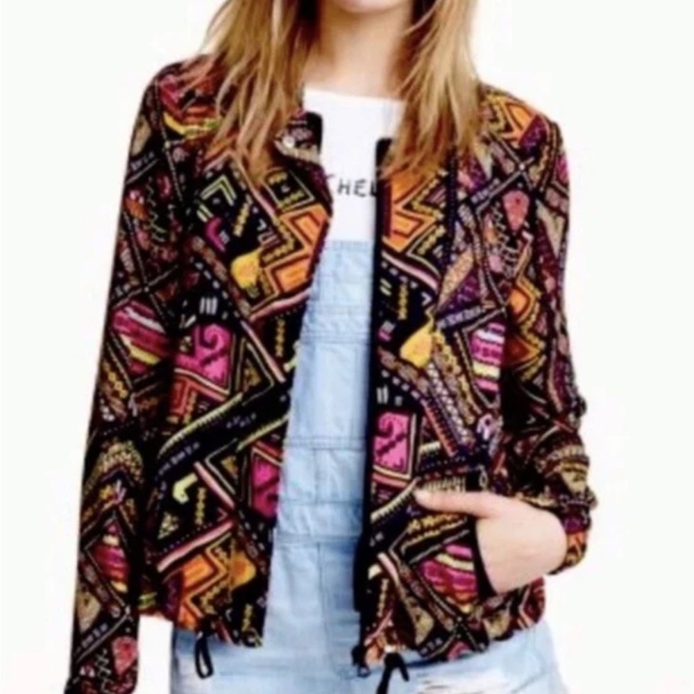 H&M Jacket Windbreaker Coachella 10 Black Yellow Geometric Print Full Zip NWOT